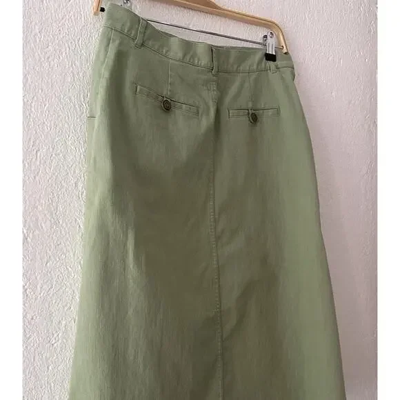 Christopher & Banks Women's Green Stretch Button Front Knee Length Skirt Size 4 - Picture 12 of 15